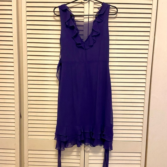 Vera Wang Silk Georgette Tie Waist Ruffle Dress - Picture 7 of 11